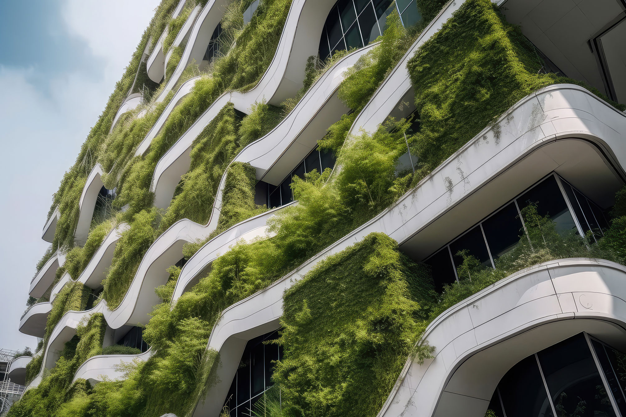 Close Up View Futuristic Building Sustainable Design With Vertical Garden Generative Ai Aig18 Optimised